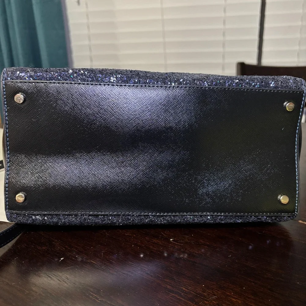 Kate Spade Cameron Navy Glitter Black Saffiano Leather Satchel Crossbody Handbag